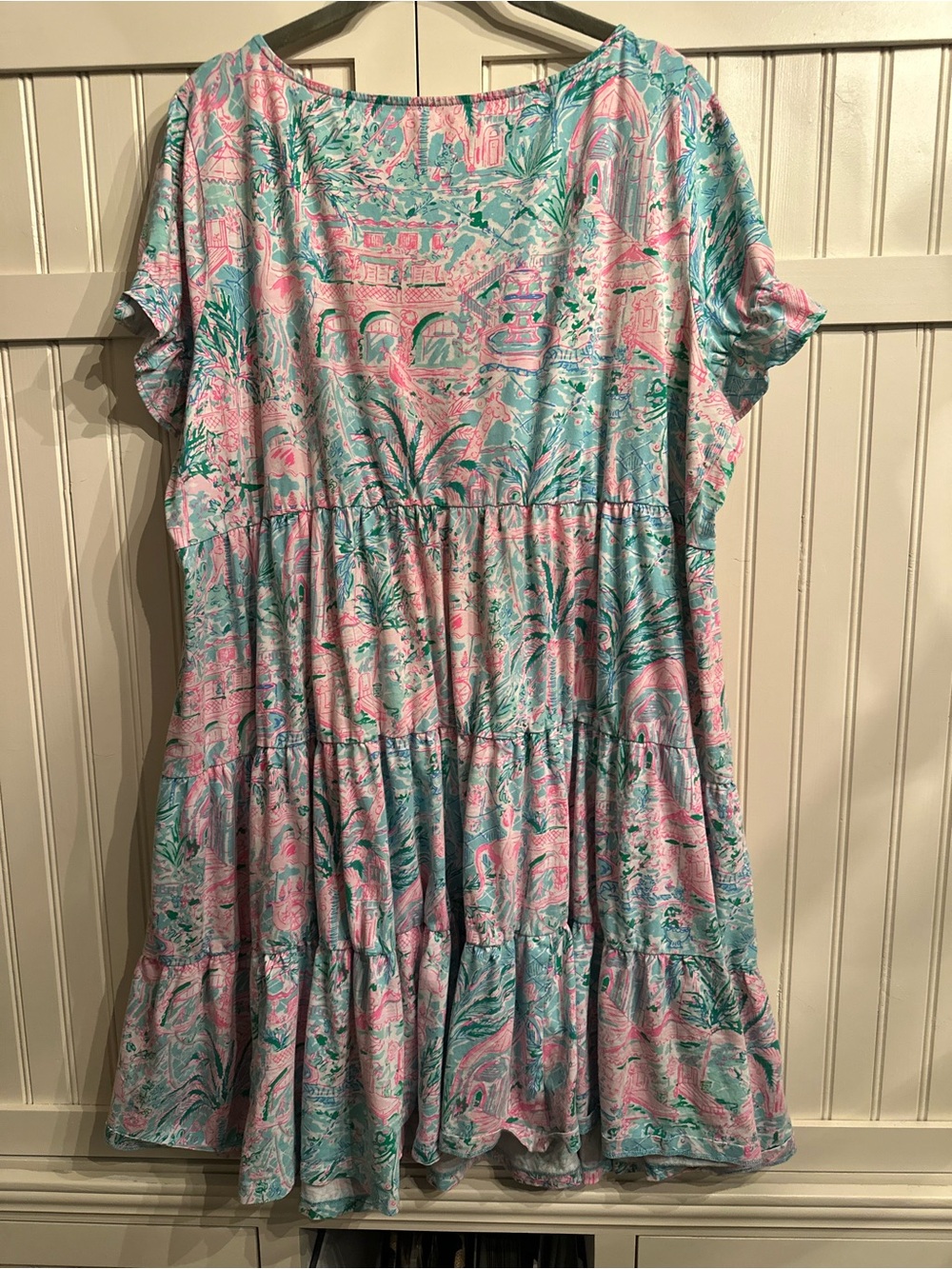 Lilly Pulitzer Jodee Pink & Aqua Tropical Tiered Swing Midi Dress Size XXL - Picture 8 of 10